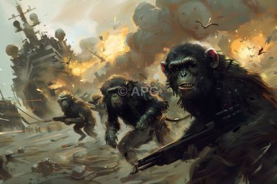 Affen-Krieger im Angriff: Sci-Fi-Schlachtszene